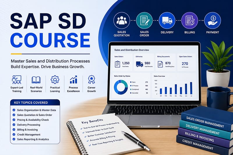 SAP SD Course training focused on sales order management, billing, delivery processing, and real-time distribution workflow automation.