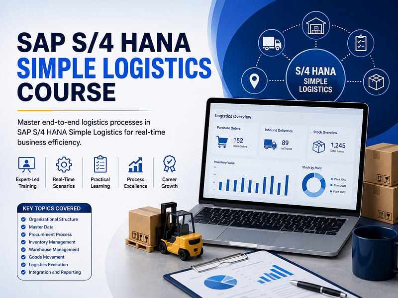 Master procurement, inventory, warehouse, and supply chain operations with practical SAP S/4 HANA Simple Logistics Course training for real-time business processes.